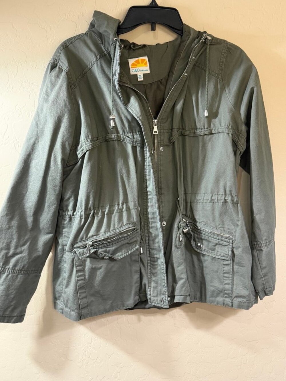 C&C California Olive Green Hooded Utility Jacket Women’s XL